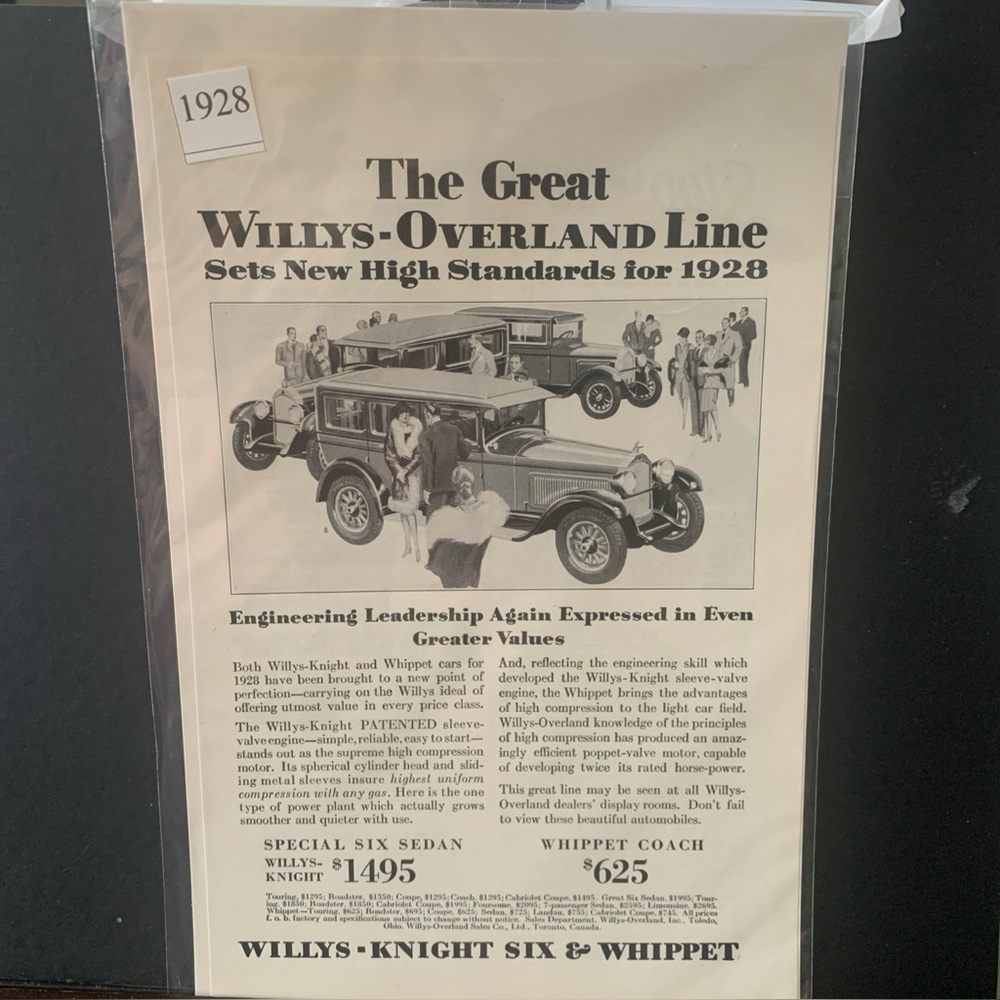 Vintage 1928 Willys Overland Line Ad Advertisement
